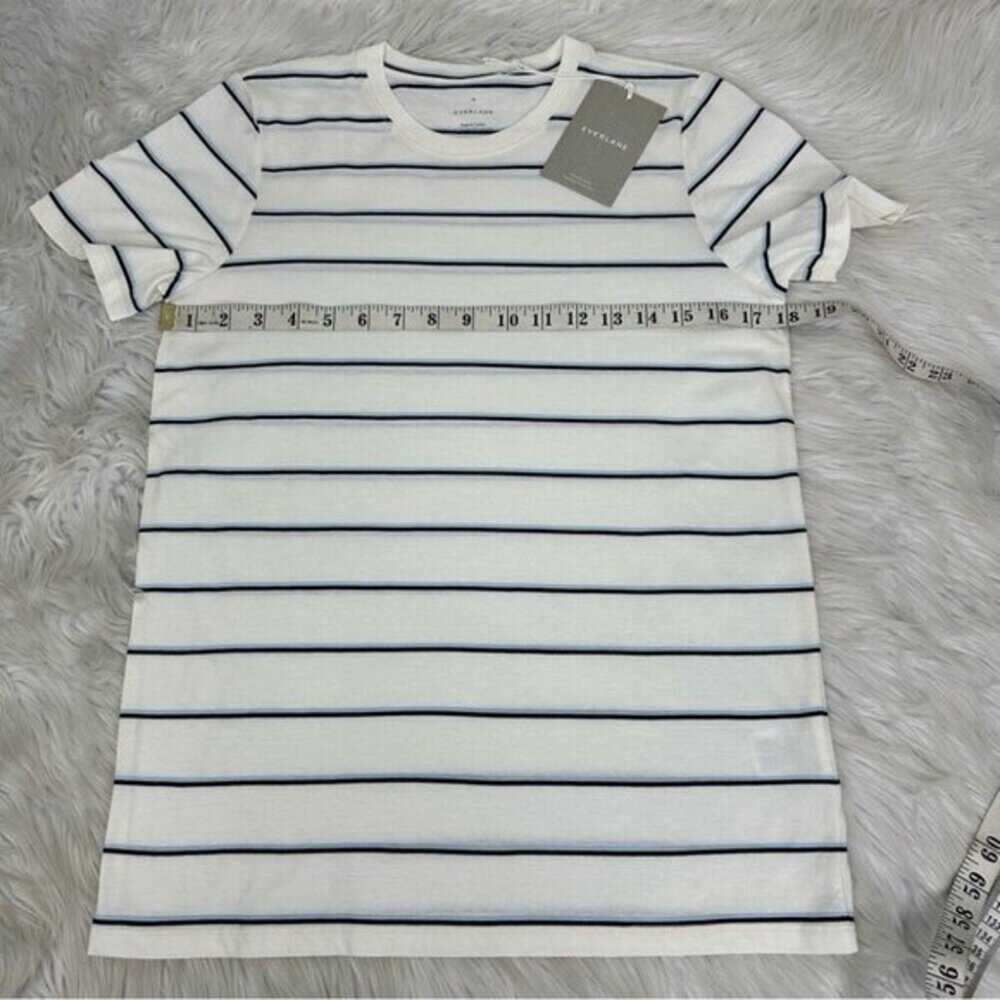 Everlane Organic Cotton Striped Crew T-Shirt White Blue Black M F-T-OCTN-CR-SS - Picture 11 of 12